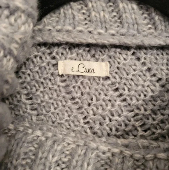 e LUNA gray knit split turtleneck pullover poncho sweater Women's OS warm cozy - Picture 4 of 7